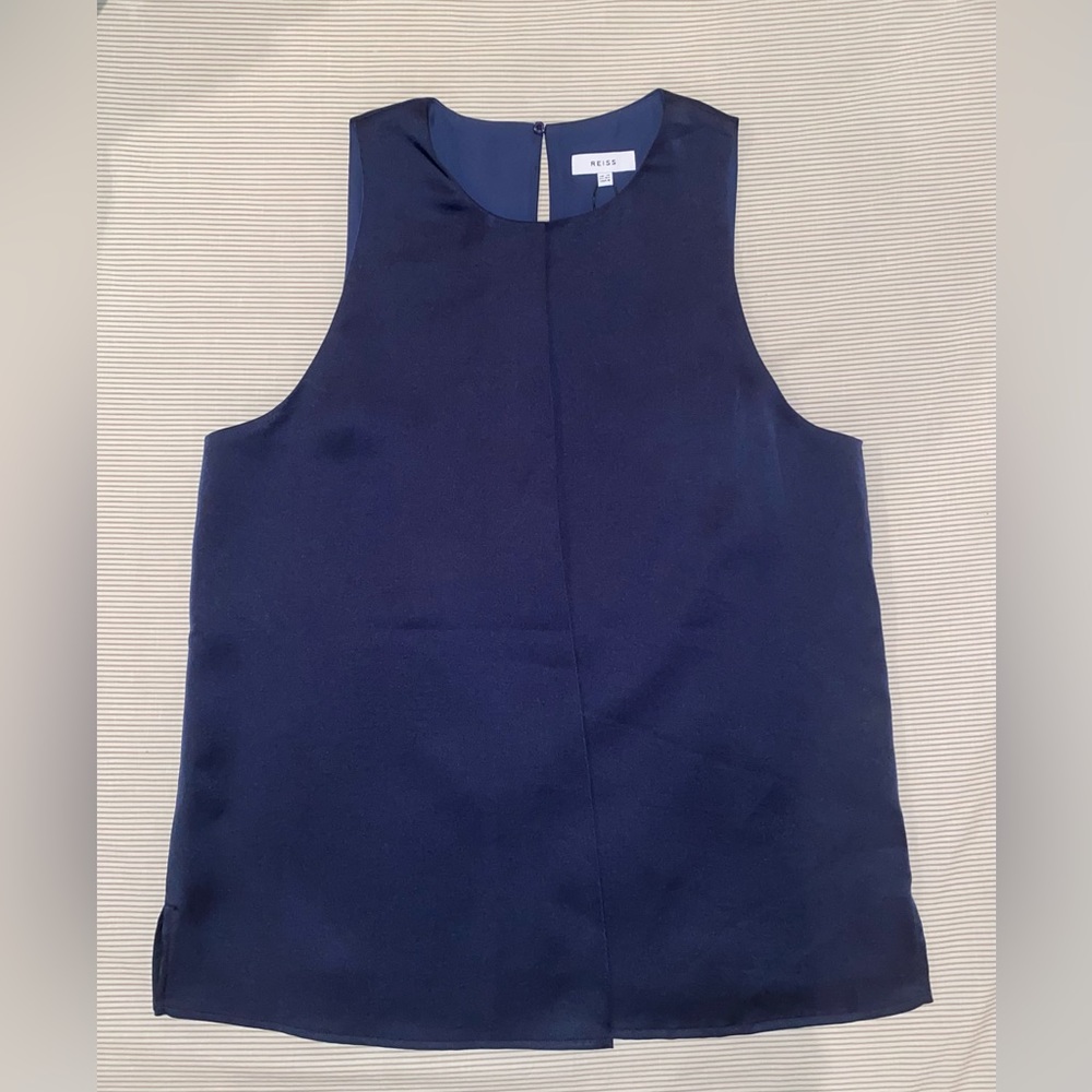 Reiss Navy Silky Sleeveless Blouse NWT, size 8